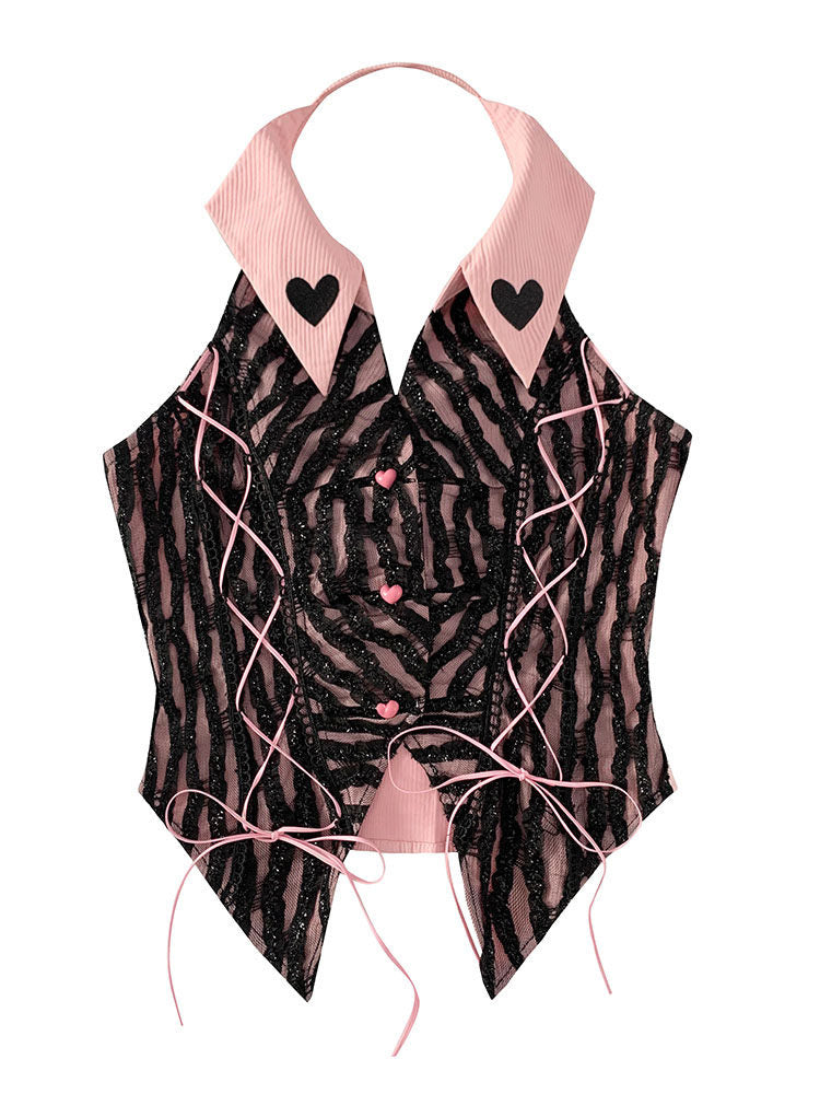 Y2K Heart Collar Halter Top
