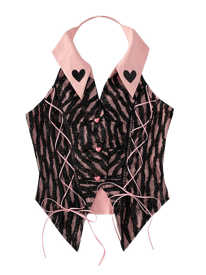 Y2K Heart Collar Halter Top