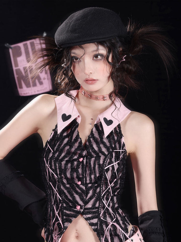 Y2K Heart Collar Halter Top