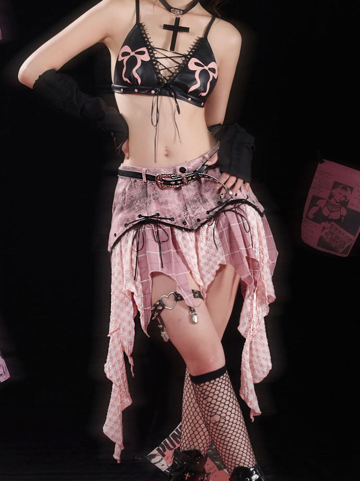 Y2K Washed Denim Handkerchief Skirt