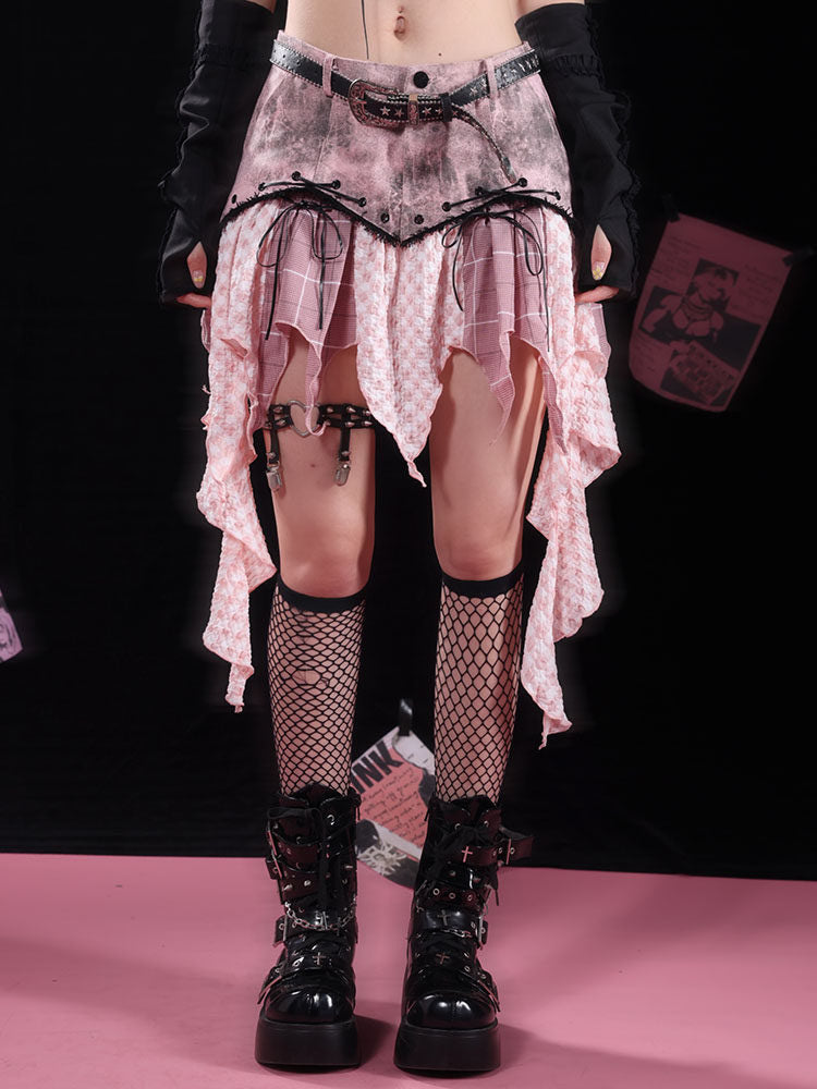 Y2K Washed Denim Handkerchief Skirt