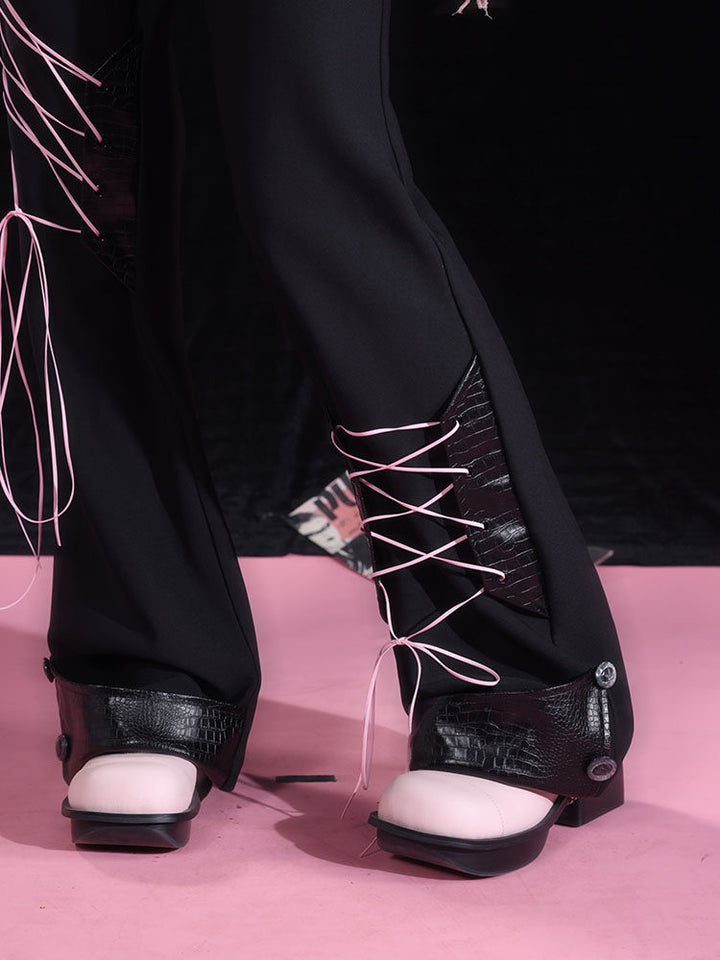 Y2K Lace-Up Panel Flare Pants