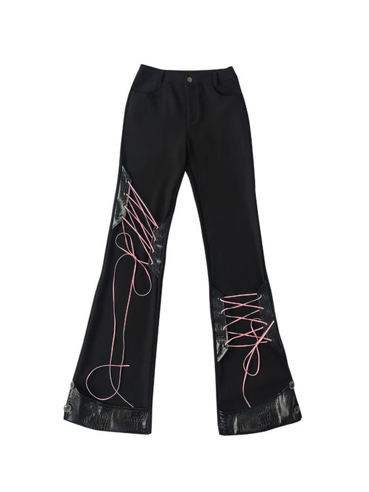 Y2K Lace-Up Panel Flare Pants