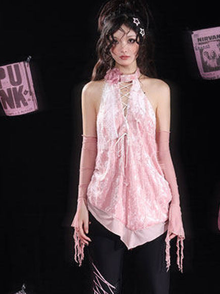Coquette Rose Velvet Halter Top