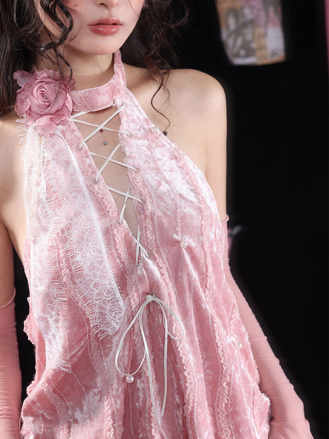 Coquette Rose Velvet Halter Top