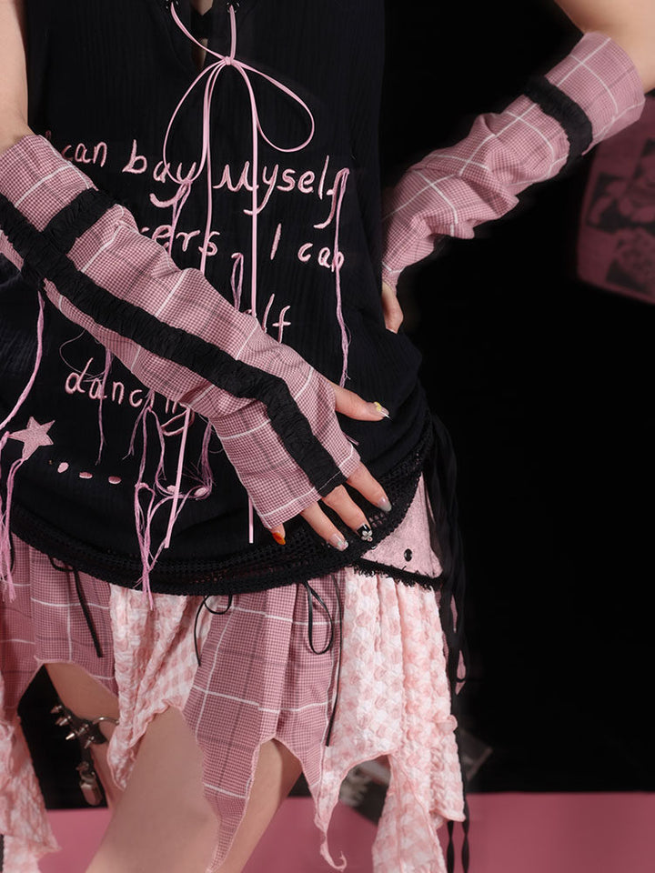 Y2K Pink Plaid Arm Warmers