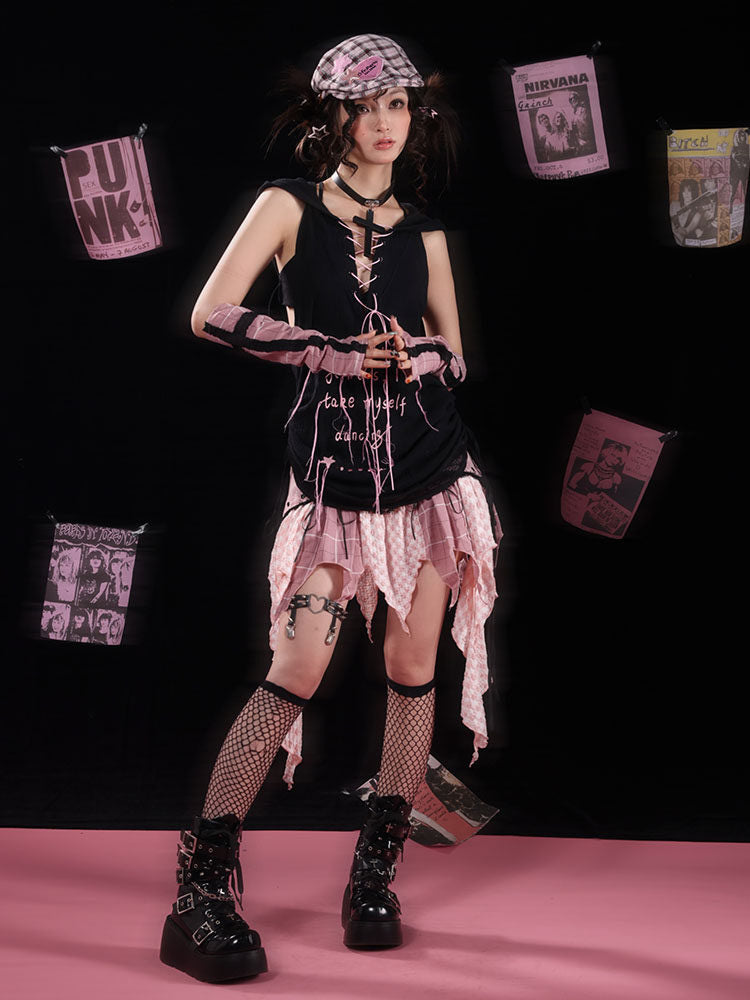 Y2K Pink Plaid Arm Warmers