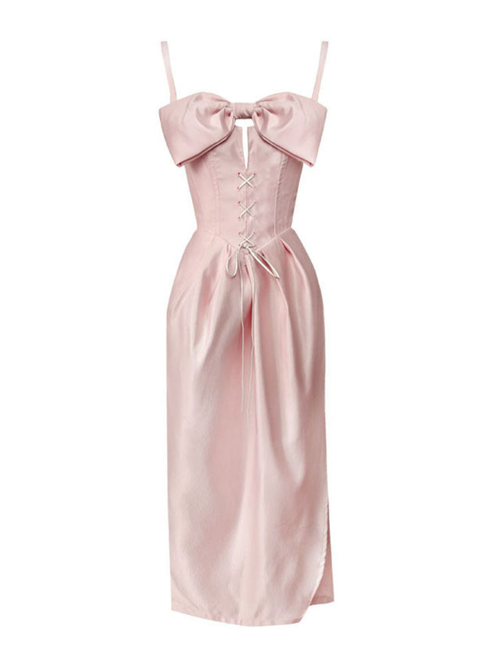 Pink Bow Corset Midi Dress
