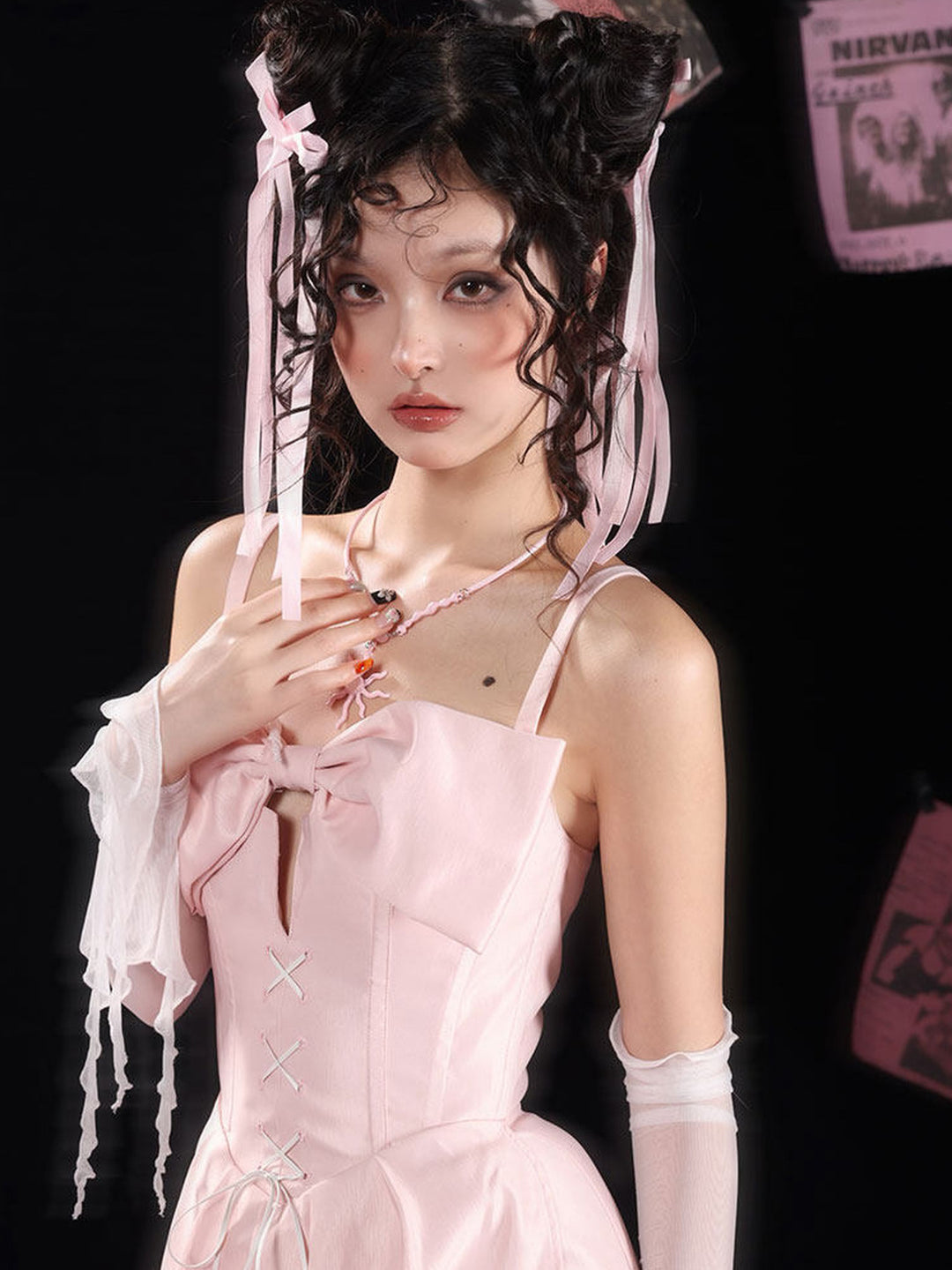 Pink Bow Corset Midi Dress