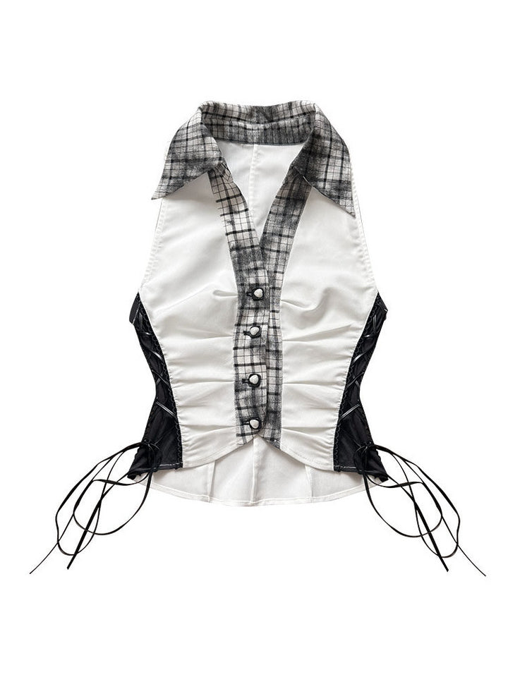 Plaid Lace-Up Halter Top