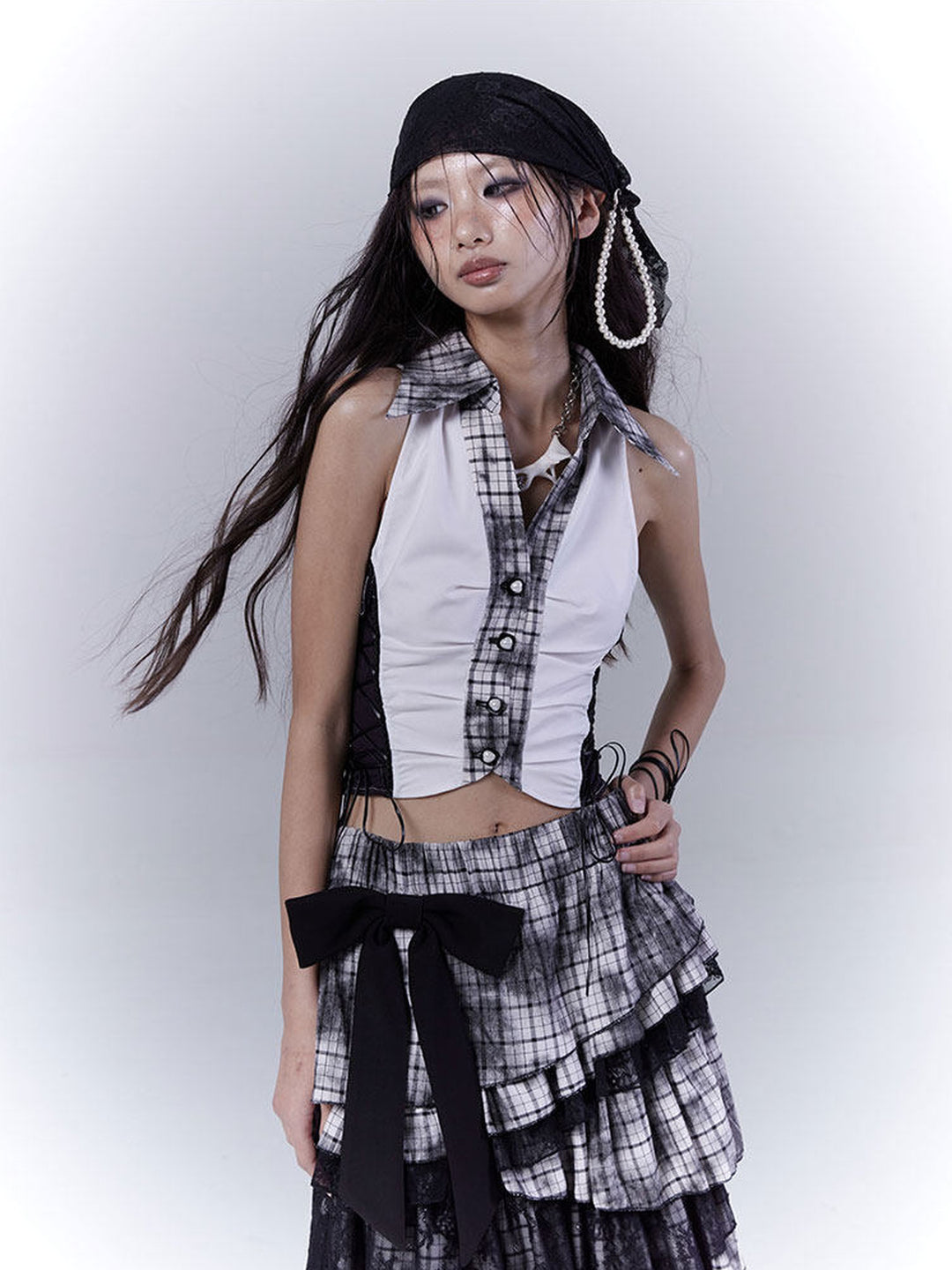 Plaid Lace-Up Halter Top