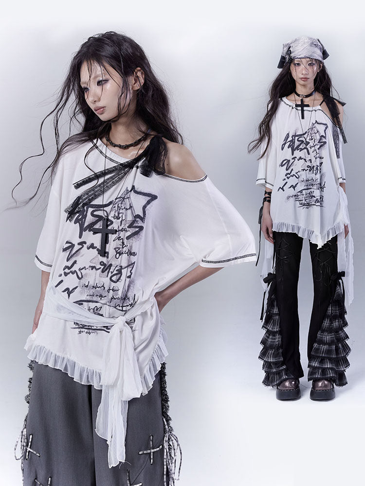 Gothic Ruffle Hem Graphic T-Shirt