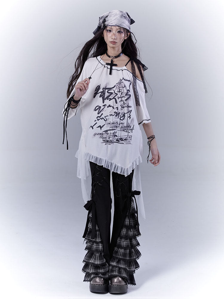 Gothic Ruffle Hem Graphic T-Shirt