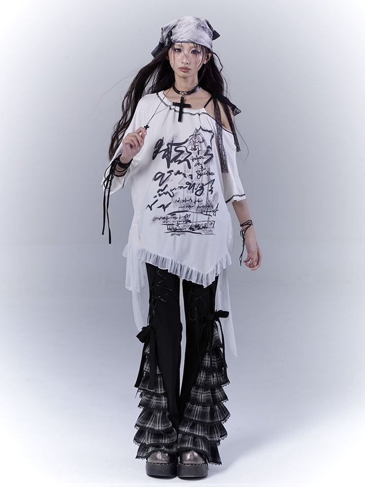 Gothic Ruffle Hem Graphic T-Shirt