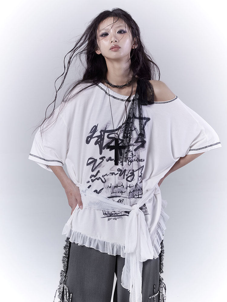 Gothic Ruffle Hem Graphic T-Shirt