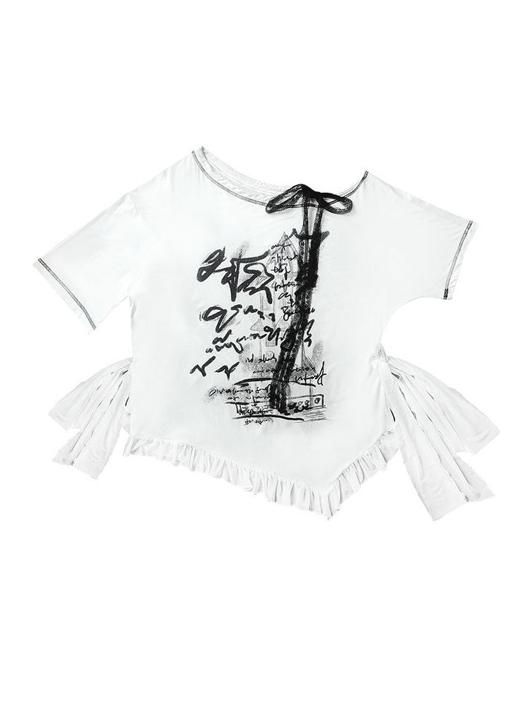 Gothic Ruffle Hem Graphic T-Shirt