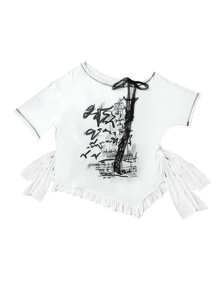 Gothic Ruffle Hem Graphic T-Shirt