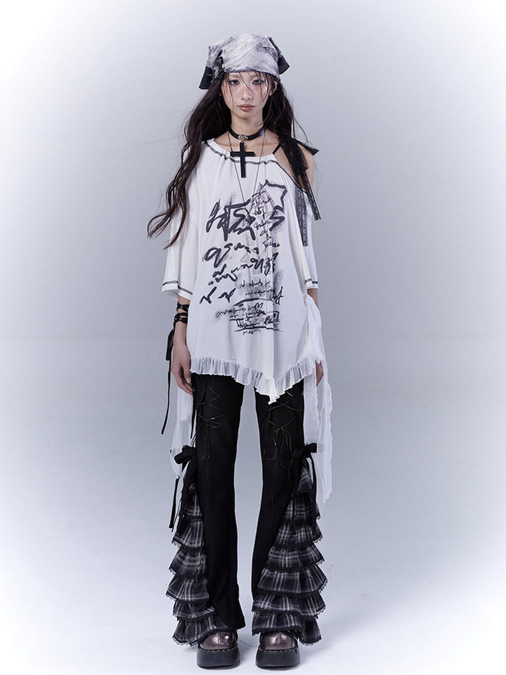 Gothic Ruffle Hem Graphic T-Shirt