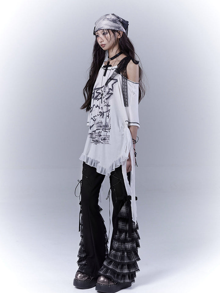 Gothic Ruffle Hem Graphic T-Shirt