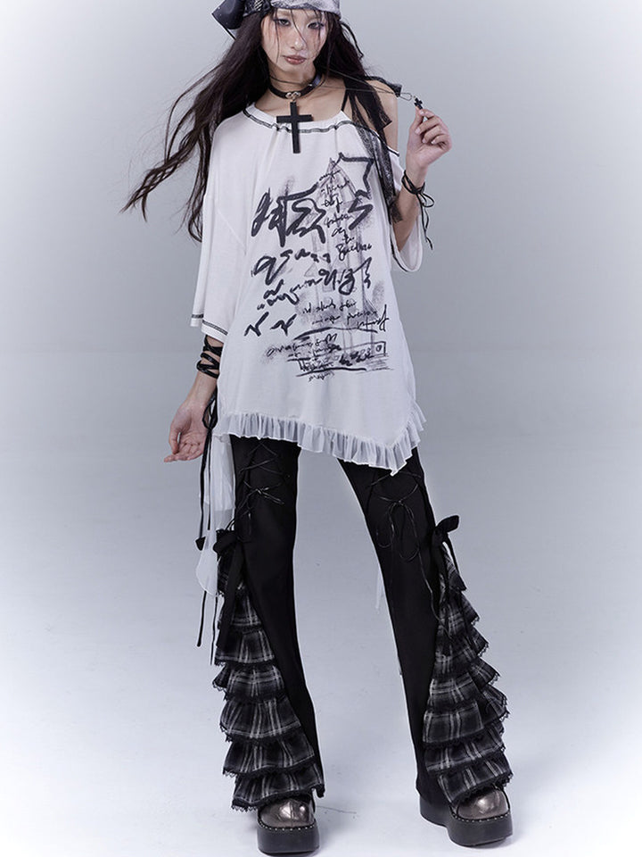 Gothic Ruffle Hem Graphic T-Shirt