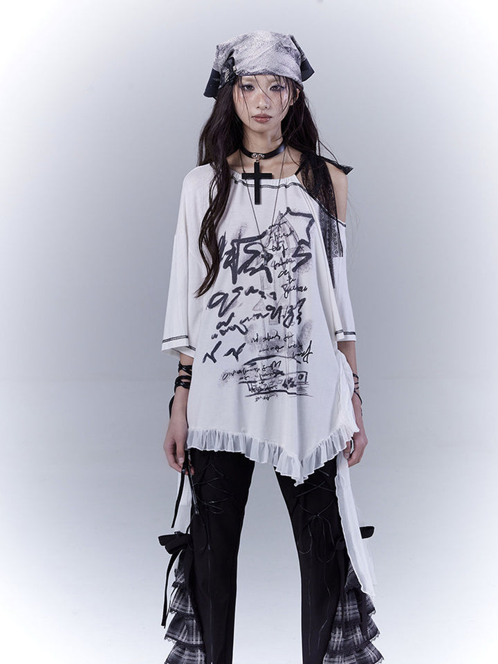 Gothic Ruffle Hem Graphic T-Shirt