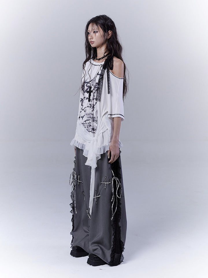 Gothic Ruffle Hem Graphic T-Shirt