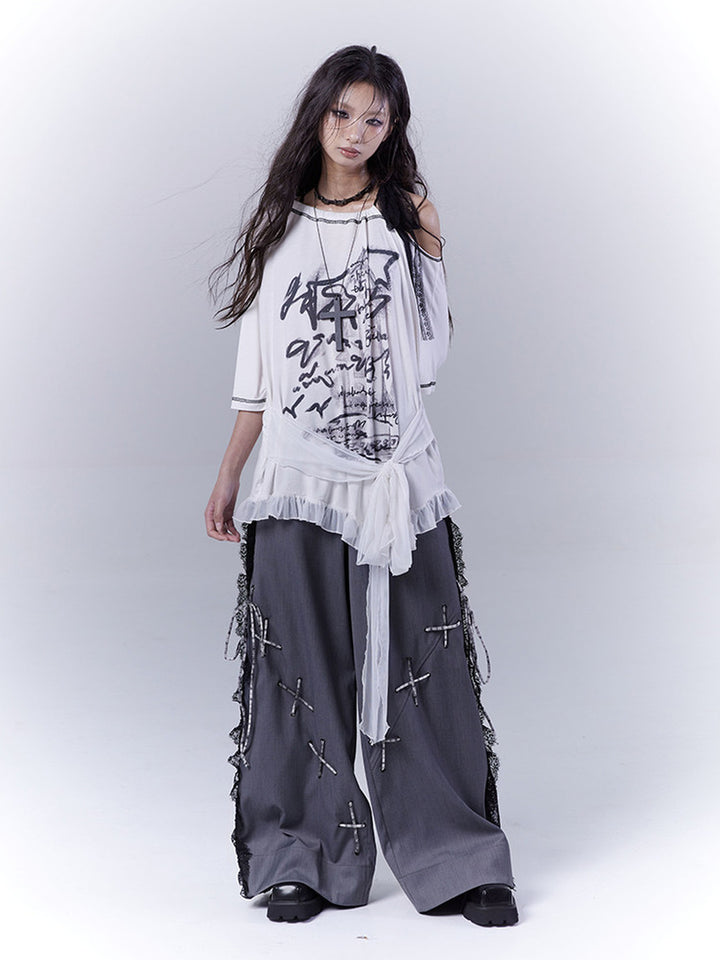 Gothic Ruffle Hem Graphic T-Shirt