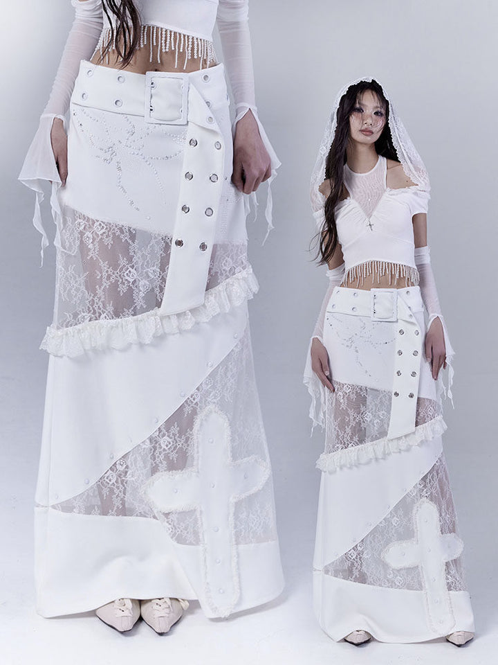 Gothic Cross Appliqué Maxi Skirt