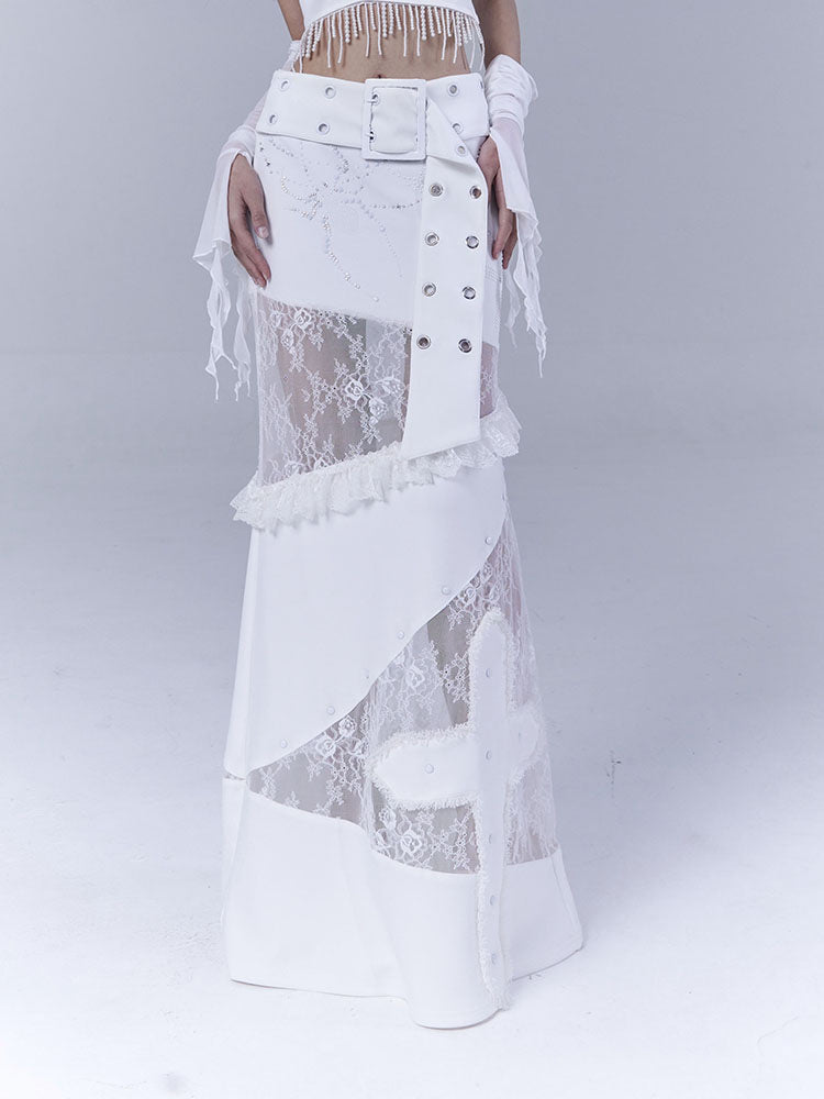 Gothic Cross Appliqué Maxi Skirt