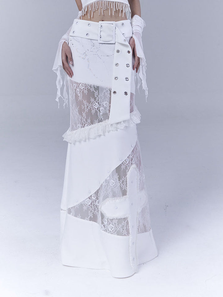 Gothic Cross Appliqué Maxi Skirt