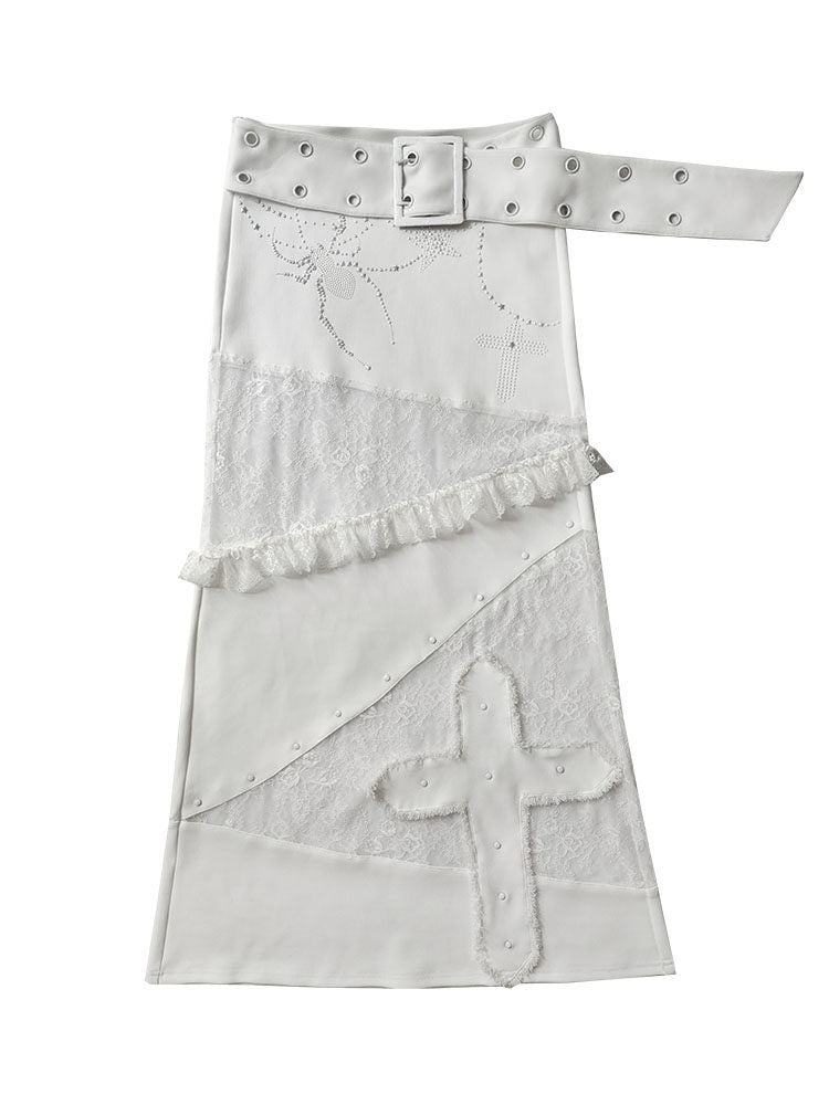 Gothic Cross Appliqué Maxi Skirt