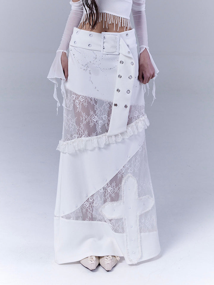 Gothic Cross Appliqué Maxi Skirt