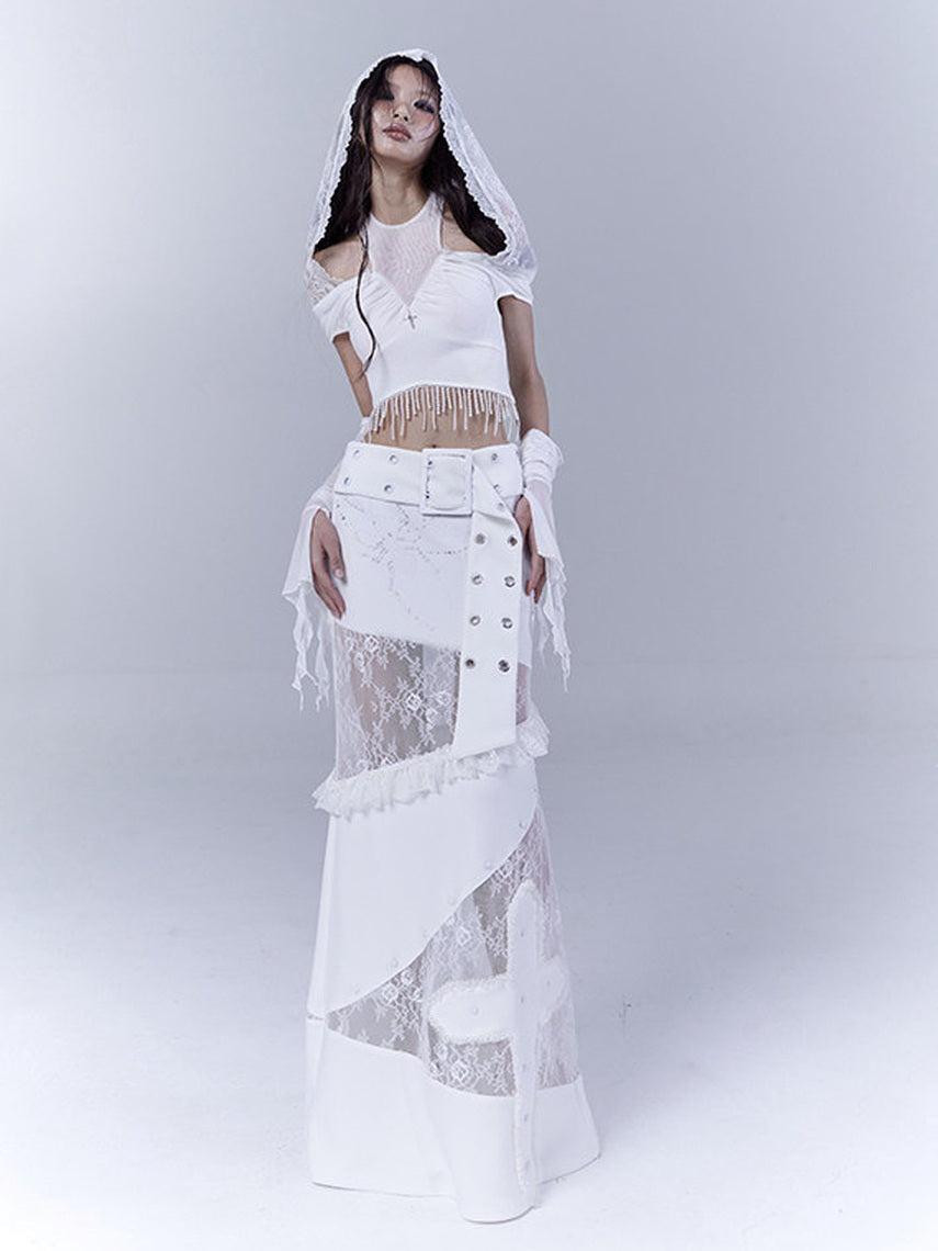 Gothic Cross Appliqué Maxi Skirt