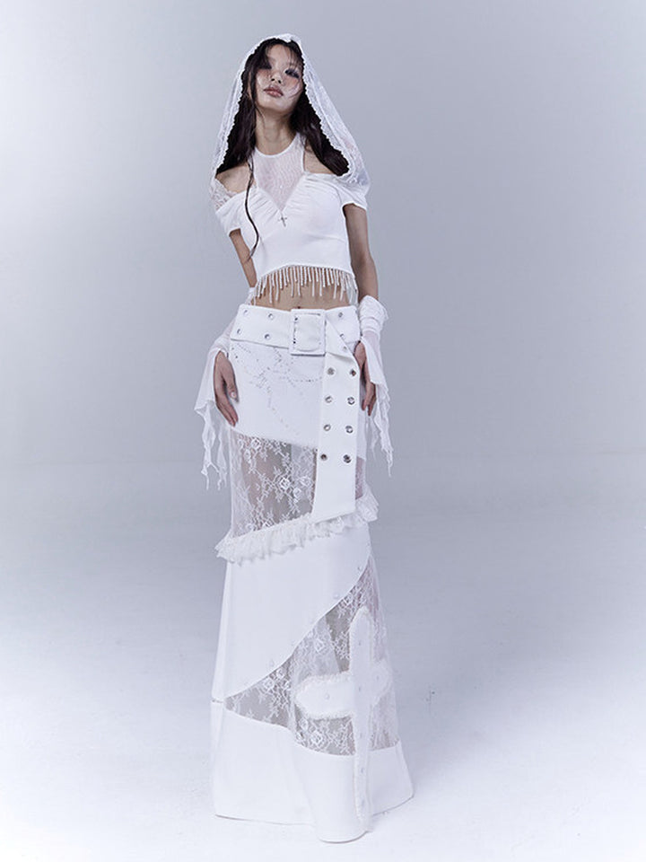 Gothic Cross Appliqué Maxi Skirt