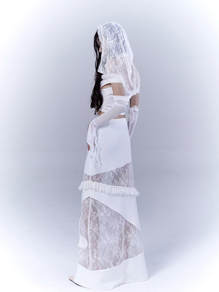 Gothic Cross Appliqué Maxi Skirt