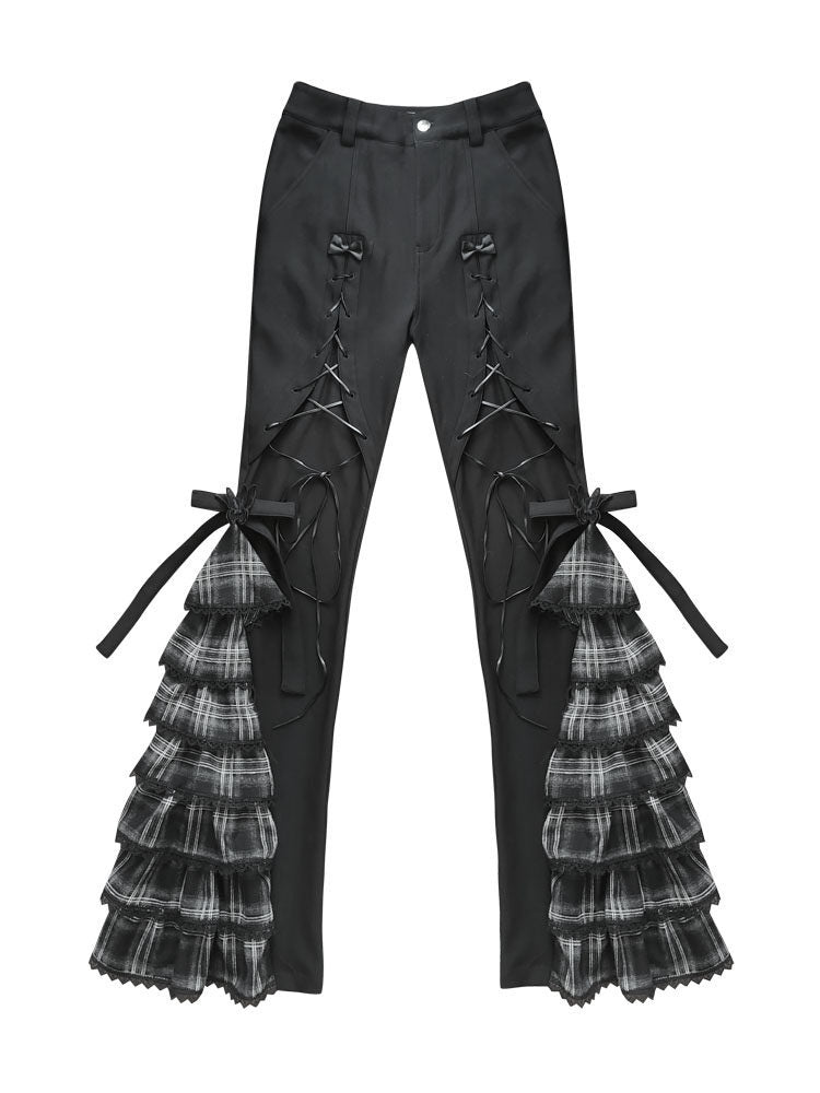 Gothic Plaid Ruffle Flare Pants
