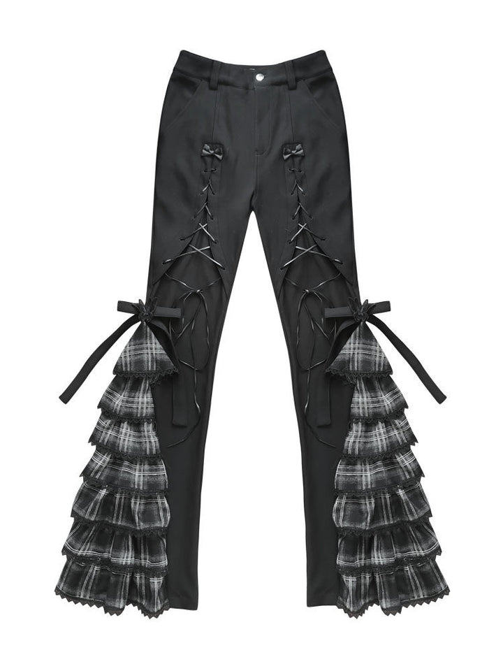 Gothic Plaid Ruffle Flare Pants