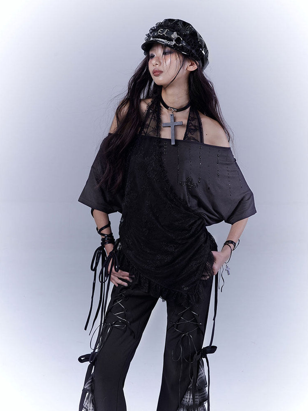 Gothic Plaid Ruffle Flare Pants