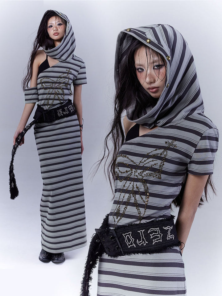 Punk Studded Butterfly Maxi Dress