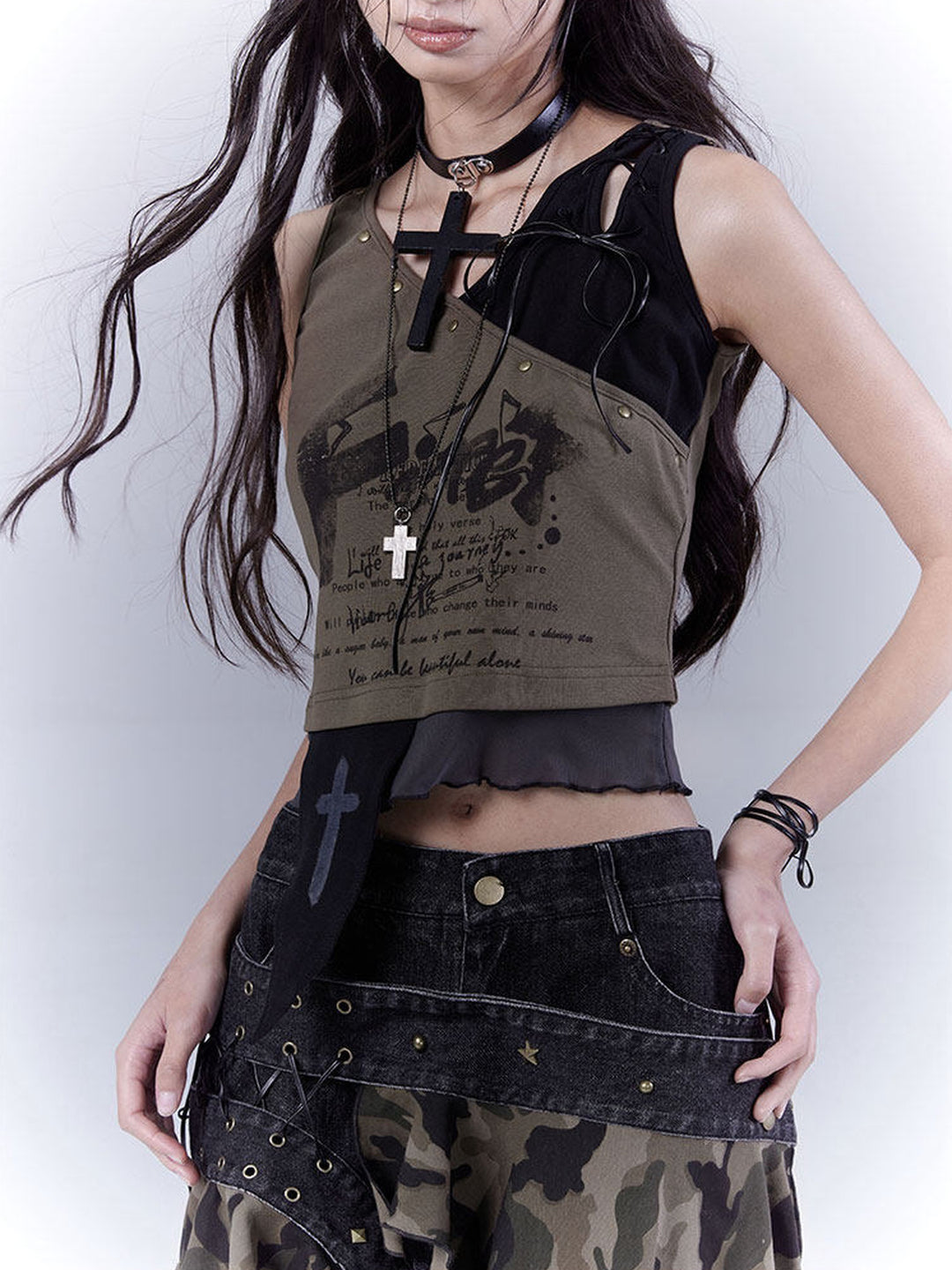Grunge Asymmetric Layered Tank Top