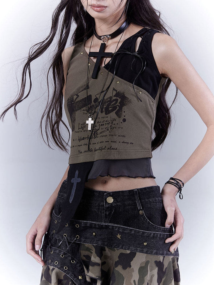 Grunge Asymmetric Layered Tank Top