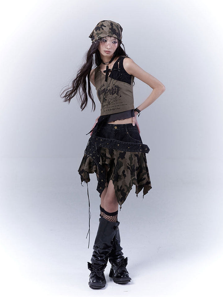 Grunge Asymmetric Layered Tank Top