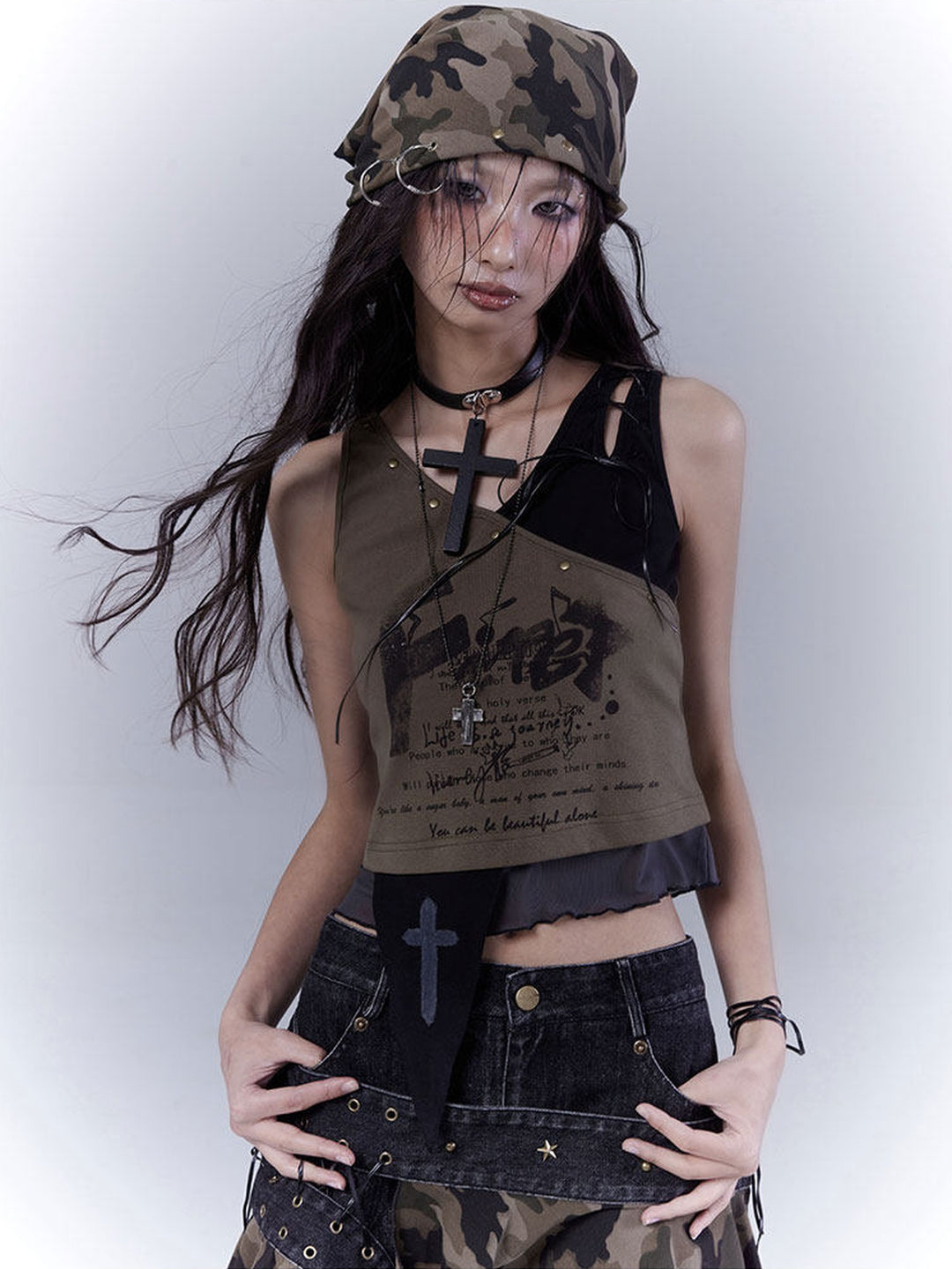 Grunge Asymmetric Layered Tank Top