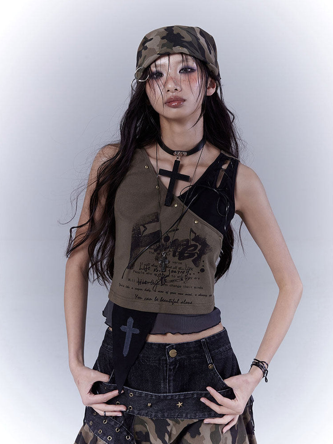 Grunge Asymmetric Layered Tank Top