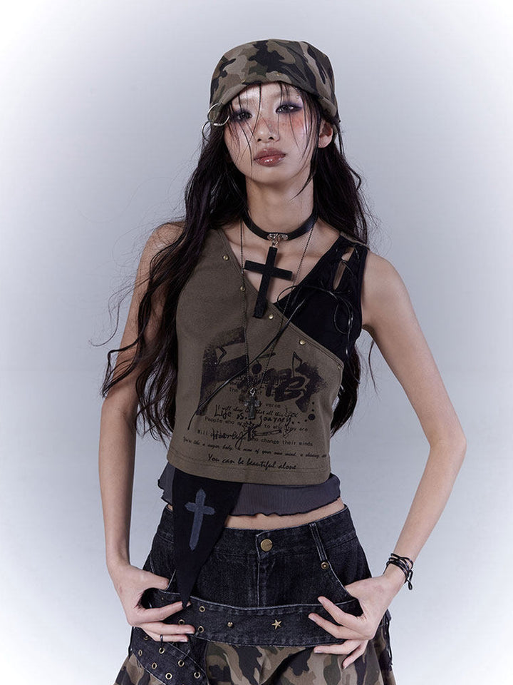 Grunge Asymmetric Layered Tank Top