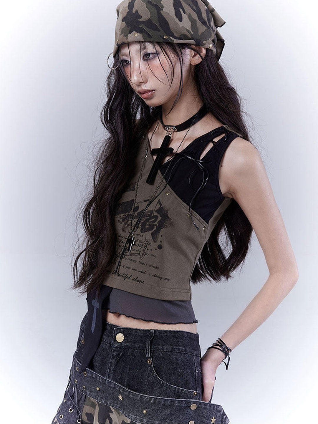 Grunge Asymmetric Layered Tank Top
