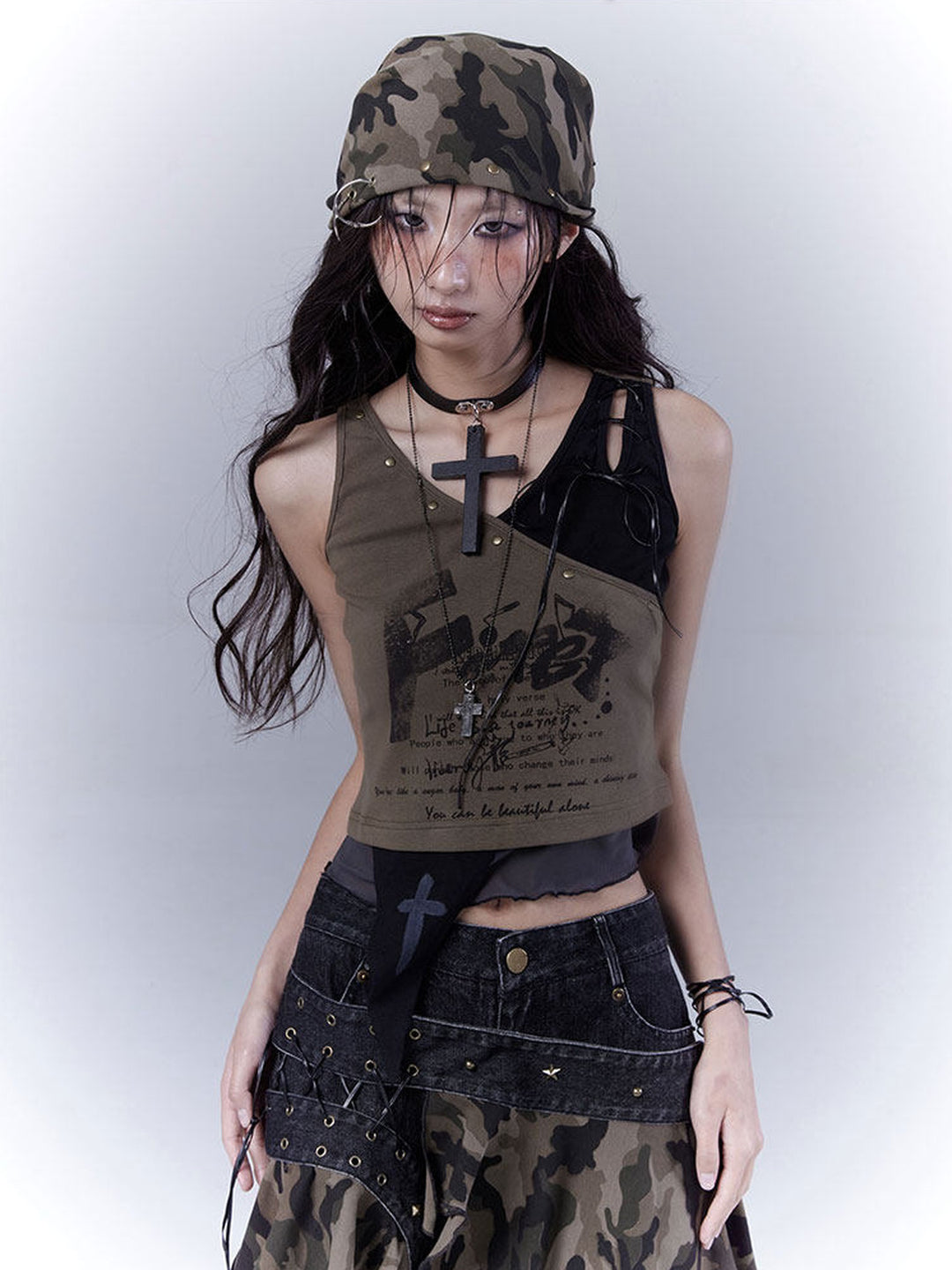Grunge Asymmetric Layered Tank Top