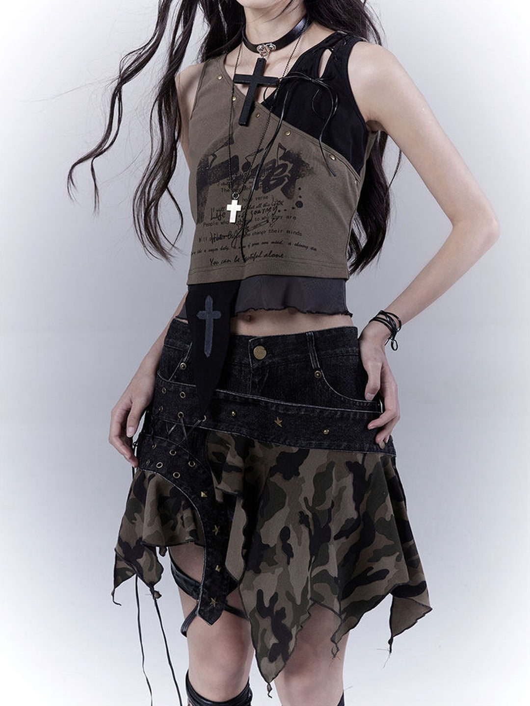 Grunge Asymmetric Layered Tank Top