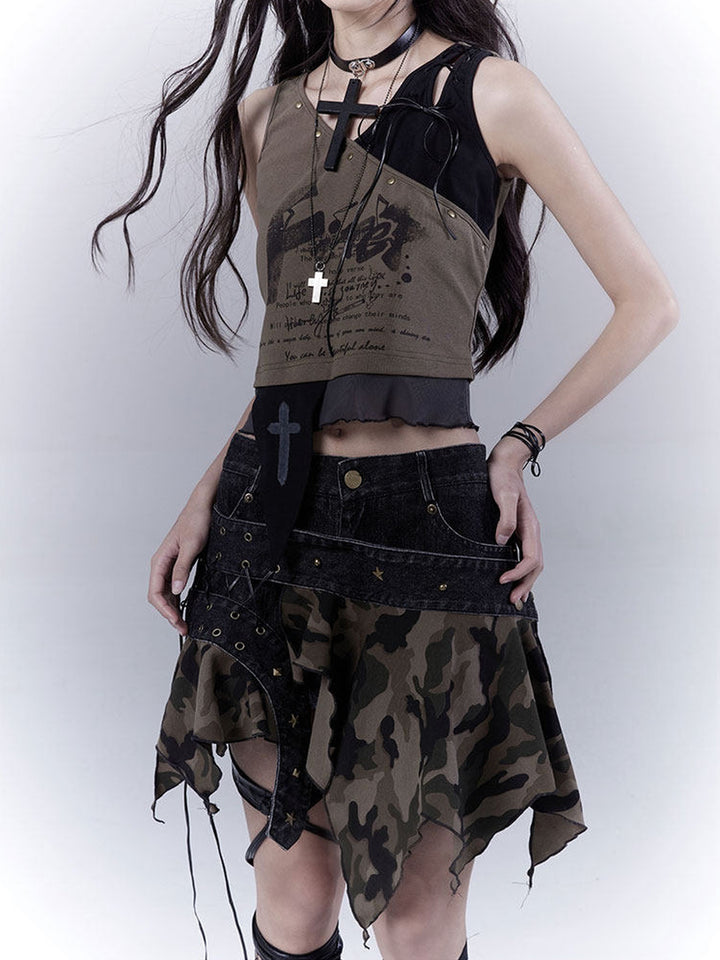 Grunge Asymmetric Layered Tank Top