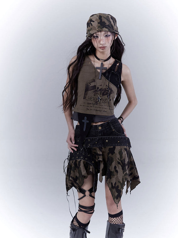 Grunge Asymmetric Layered Tank Top